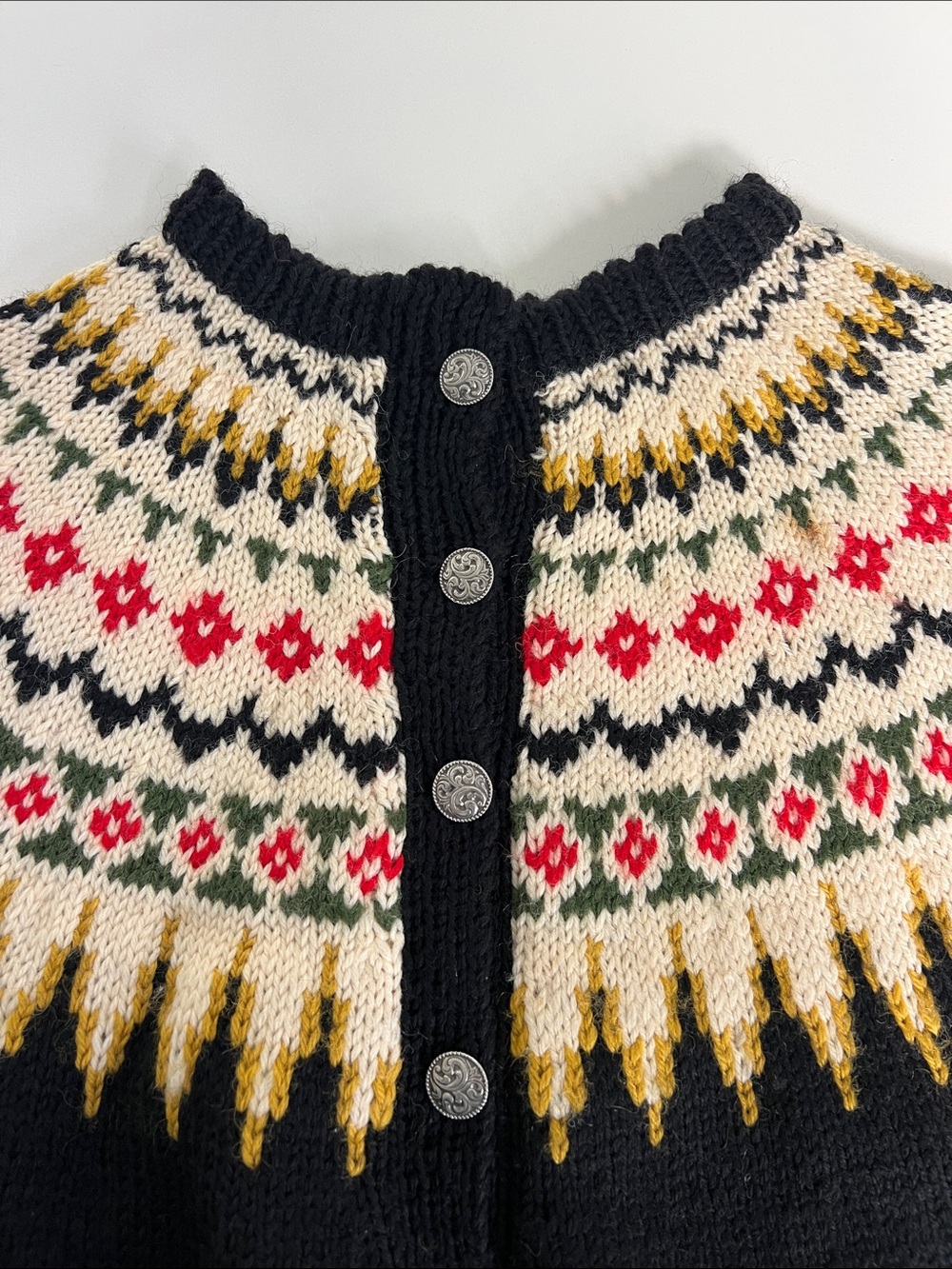 Hand knit in Norway 100% wool mothproof fair isle cardigan long sleeve sweater 6 - Picture 7 of 14